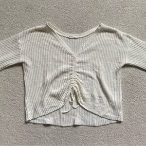 Bluenotes White Knit V-Neck Sweater with Ruching Details